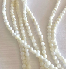 3mm 3.5mm Undyed White Cream Smooth Round Mother of Pearl Loose Bead Strand DIY