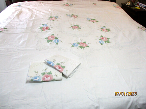 Vintage 1987 Cut Out Lace Floral Full Queen Duvet Cover Shams & Curtains New!