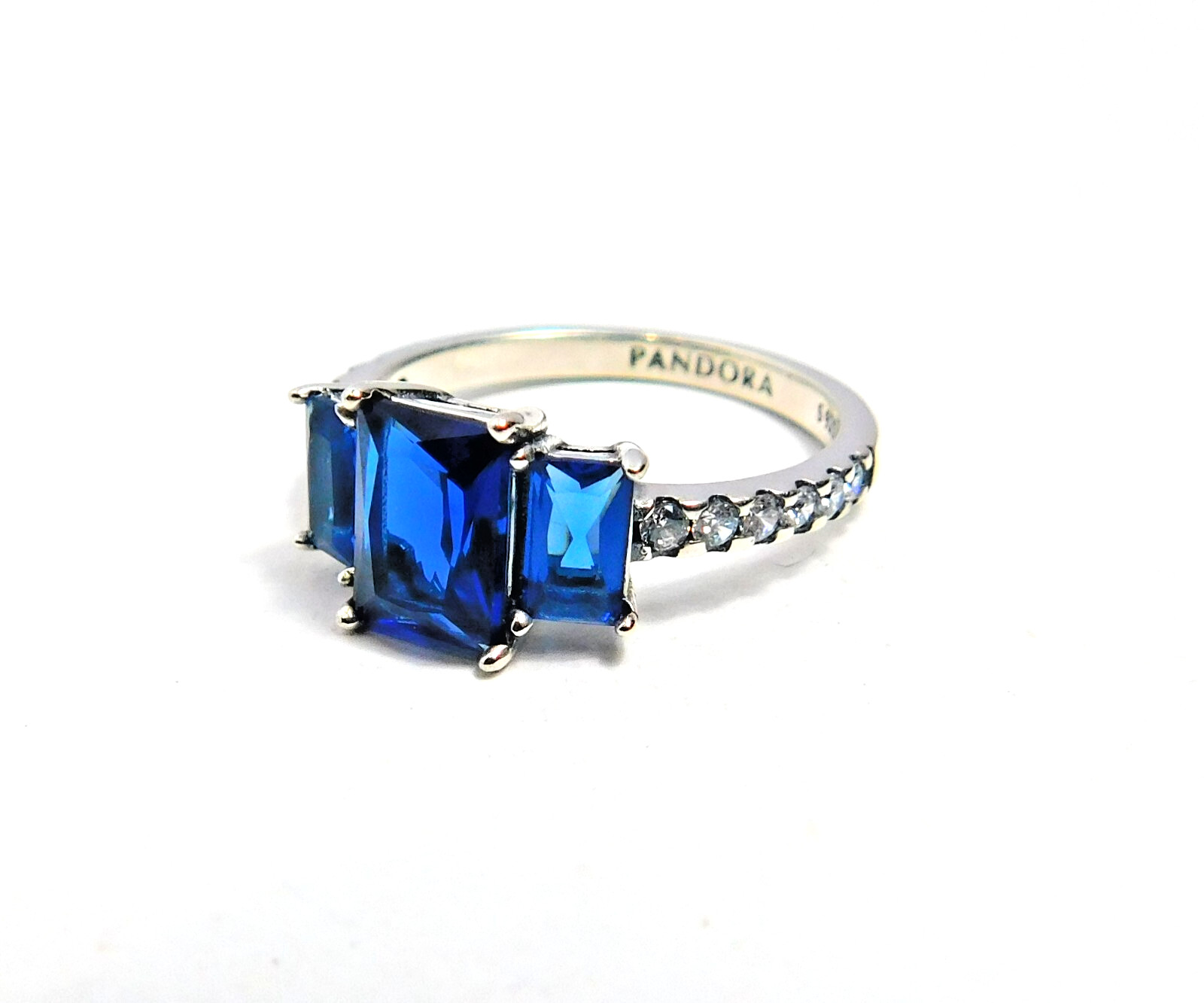 Authentic Pandora Ring, Blue Rectangular Three St… - image 3