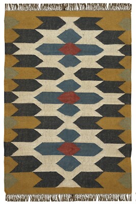 Heim Webstuhl Kunst 8 Quadratisch Groß Fläche Teppich Gelb Wolle Jute Flatweave