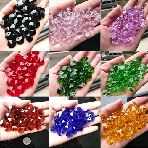 50Pc 14MM Octagon Faceted Glass Crystal Prism Window Decoration Beads Lamp Parts - Picture 1 of 16