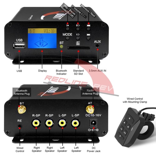 Refurb 1000W Waterproof Bluetooth Motorcycle Audio Stereo Speakers System Radio - Afbeelding 5 van 9
