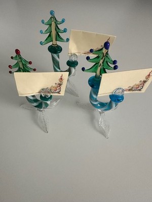 Murano Glas Kartenhalter Weihnachtsbäume   6er Set   zugeschrieben Murano