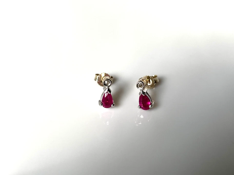 Ruby and Diamond Earrings 9ct Gold Small Diamond and Ruby Earrings Gold Earrings - Image 4 of 4