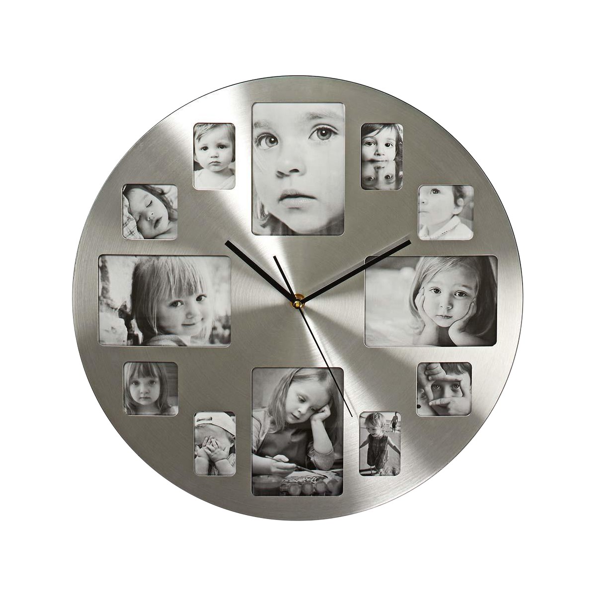 Horloge de paroi en métal avec cadres photo et mécanisme silencieux