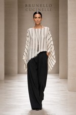 Brunello Cucinelli Silk Striped Poncho Blouse...
