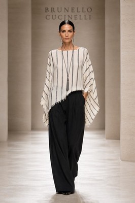 Brunello Cucinelli Silk Striped Poncho Blouse Tunic Sz L