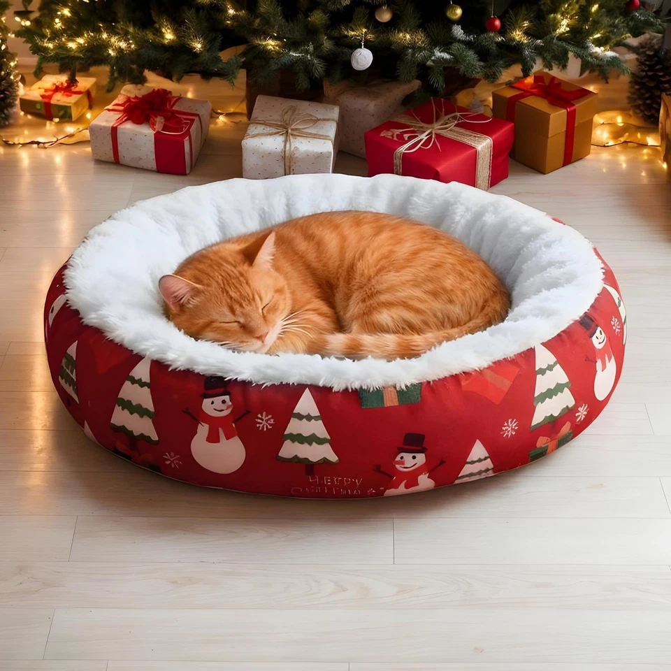 Cama de Navidad para Gatos Perros Pequeños Cama Redonda para Gatos de Interior Gatito Cachorro Foto 4 de 4
