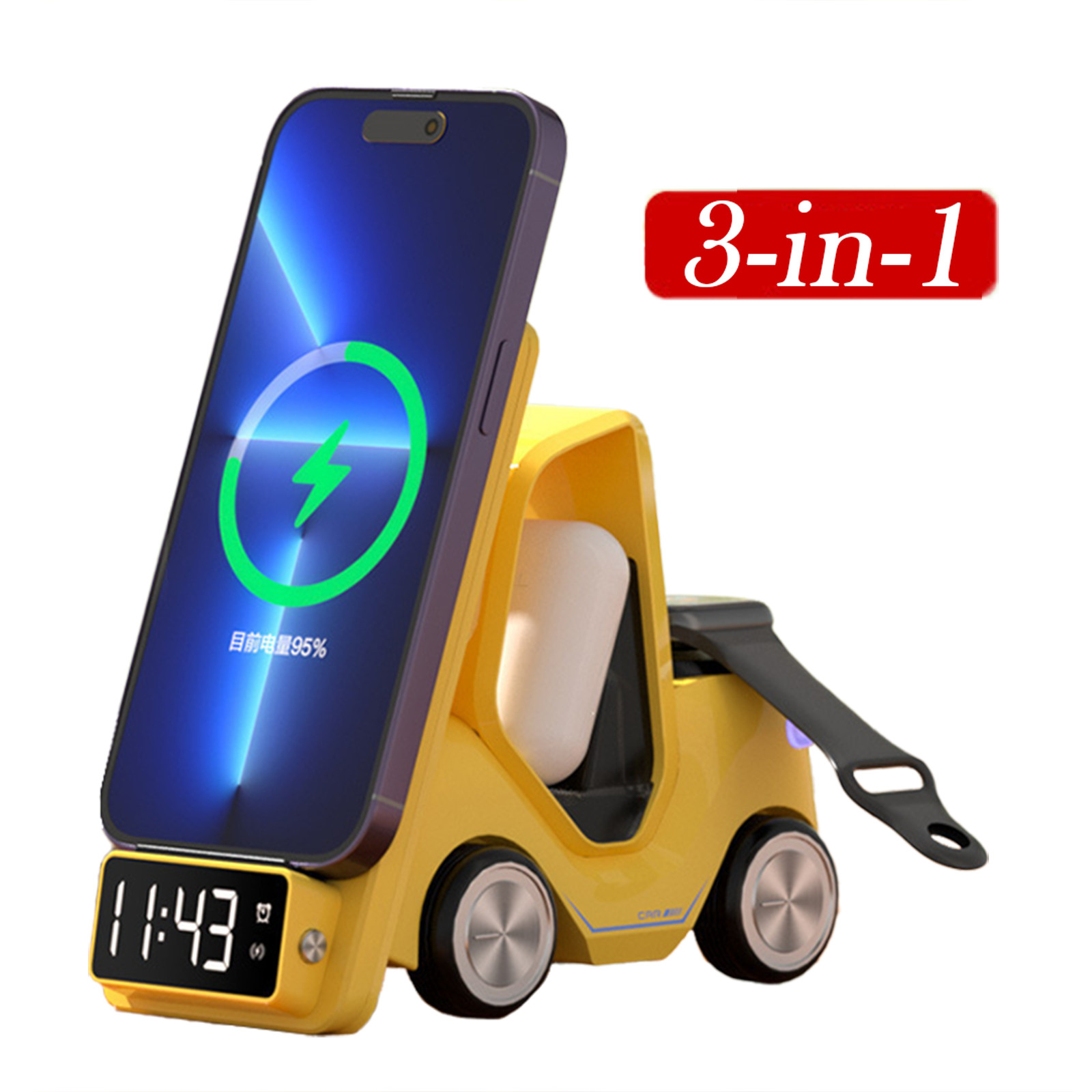 4 in 1 Wireless Charger Alarm Clock Charging Station for iPhone/iWatch/Airpods