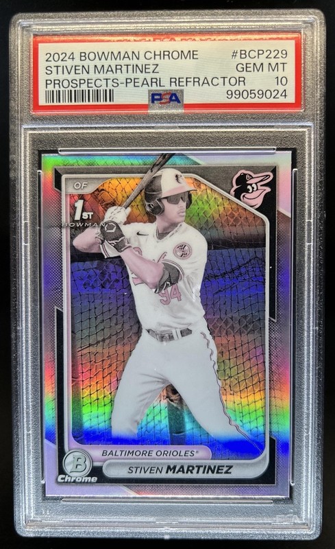 2024 Bowman Chrome Stiven Martinez Pearl Refractor 1st #BCP-229 Orioles PSA 10