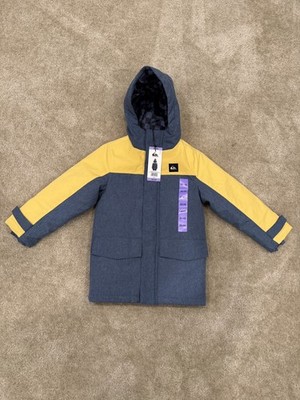 Quicksilver Youth Boys Hooded Parka Blue/Yellow Size XS 5/6 New With Tags