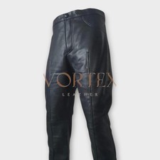 Men's Front Lined Style Black Leather Pant In Genuine Lambskin Leather Pant