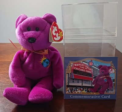 Ty Beanie Babies Millennium Bear With Commemorative Card From Chicago Cubs Game