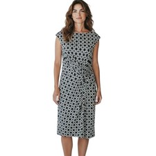 Lauren Ralph Lauren Geometric Gathered Waist Sheath Dress Gray White Size 16