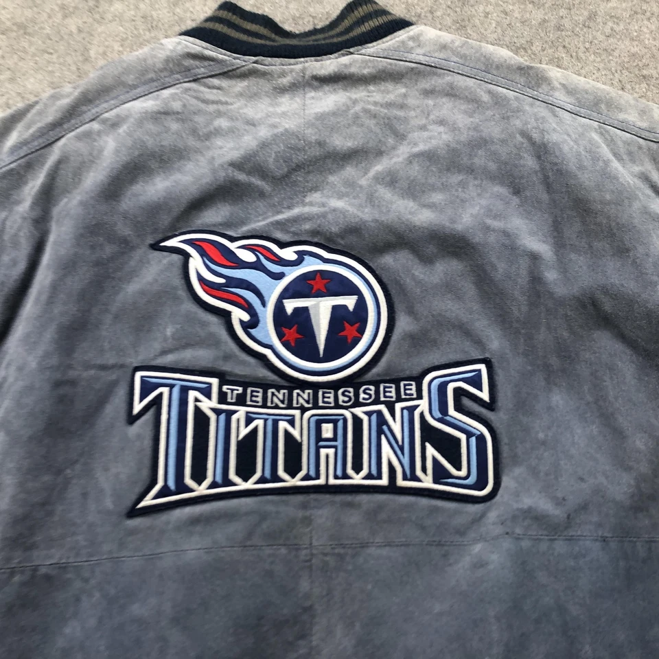 Tennessee Titans Jacket Mens XL Gray Blue NFL Football Leather Suede Bomber - Image 2 of 4