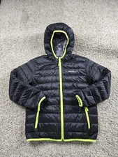 Eddie Bauer Jacket Youth Medium Black Gray Reversible Hooded Puffer Down Winter