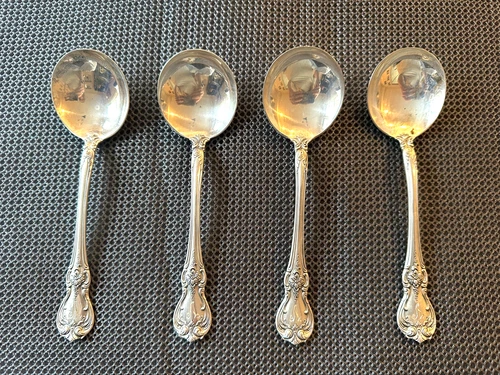 New ListingTowle Old Master Sterling Silver Cream Soup Spoons Set of 4 Monogram V