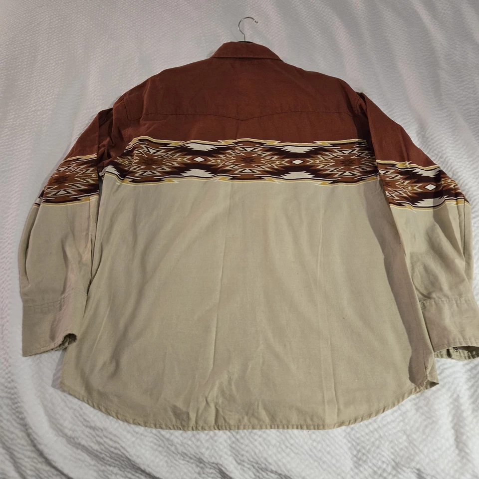 Camisa Western Vintage Wrangler Rustler Para Hombre L Suroeste Azteca Perla A Presión Foto 2 de 4