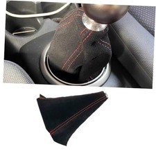 Car Shift Boot Cover, Suede Leather Shift Knob Boot Dust Cover, Black Red