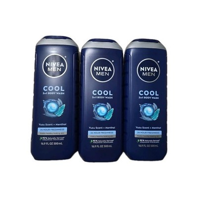 Lot Of 3 Bottles NIVEA Men Cool Body Wash w/ Menthol & Yuzu 16.9oz Each