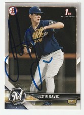 Justin Jarvis Signed 2018 Bowman Draft Card BD-104 Auto Brewers Autograph COA