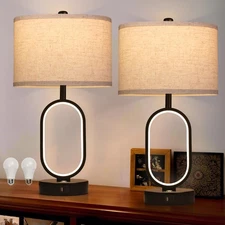 Farmhouse Table Lamps Set of 2 Built-in Dimmable Night Light Bedside Lamps Ta...