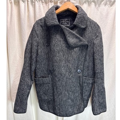 Lucky Brand Drape Wool Blend Black Tweed Collared Jacket Coat Women's Size Small