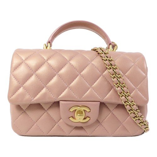 CHANEL CC GHW Mini Flap Bag With Top Handle 2 Way Shoulder AS2431 Lambskin Pink