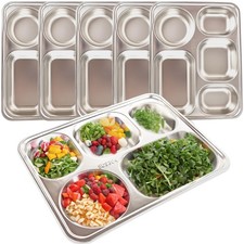 6 Pack 304 Stainless Steel 5 Section Divided Dinner Plates Portion Control