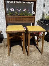 Vintage Stools Classic Kitchen Mid Century Yellow Vinyl Covered Pair Of Stools