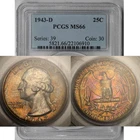 1943-D Washington Quarter 25C Silver MS 66 PCGS Color Toned