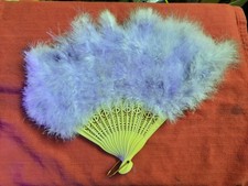Vintage Purple Feather Folding Hand Fan with Celluloid Handle 11  x 18  
