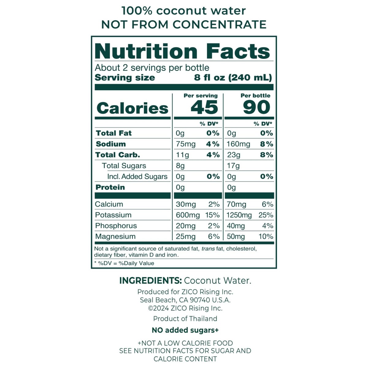 Zico 100% Coconut Water, NO added Sugar, 16.9 Fl Oz (Pack of 12