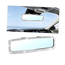 Bling Car Rear View Mirror, Crystal Rhinestone Wide Angle Clip-On Silver