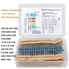 600Pcs 30 Values 1 1/4W Resistor Kit 10 Ohm-1M Ohm Metal Film Resistors Kit