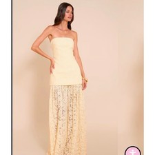 Pretty Little Thing Strapless Lace Maxi Dress - Size Us 8 - Yellow- NWT
