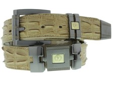 Men Sand Western Cowboy Belt Alligator Print Platinum Links Cinto Rancho Size 32