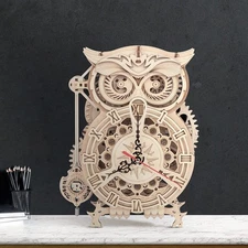 ROKR Owl Clock 3D Wooden Puzzle Kit DIY Mechanical Model Kit Toys Home Decor