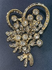 NWOT Large Clear Rhinestone Spray Flower Bouquet Brooch Pin Costume