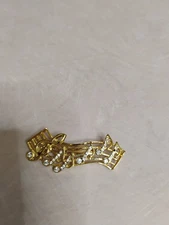 Musical Brooch-MUSIC BAR TREBLE CLEF NOTE S Gold Tone Clear Rhinestones