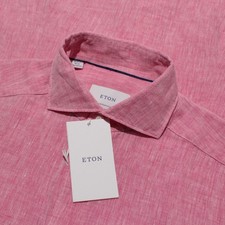 Eton NWT Dress Shirt Size 39 15.5 Contemporary Fit in Pink Melange 100 Linen