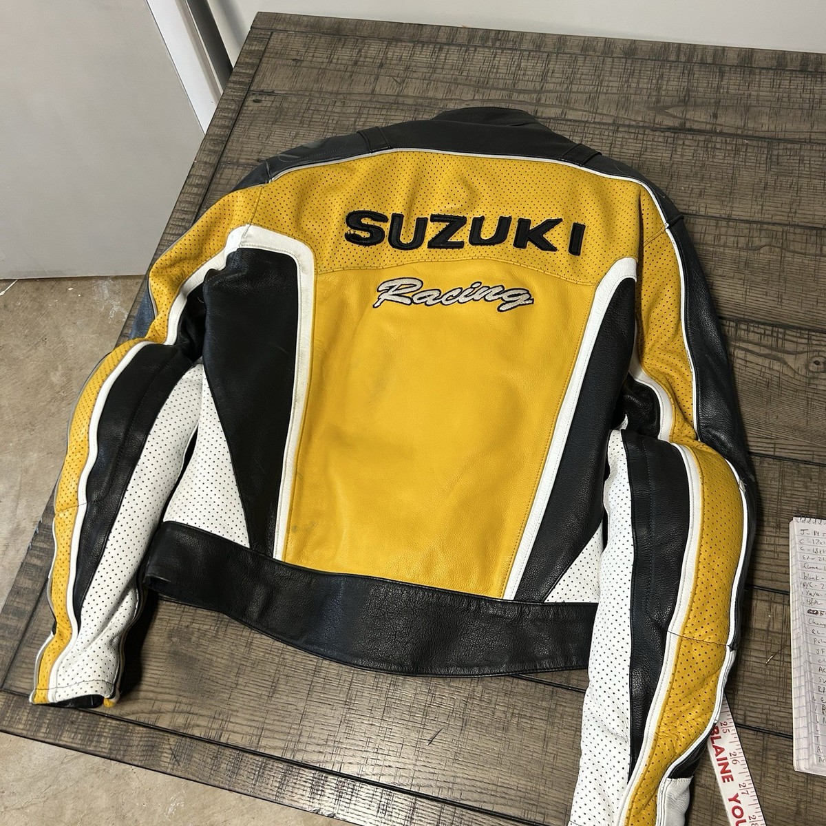 Vintage Suzuki Racing Leather Motorcycle Jacket Armored Padded 