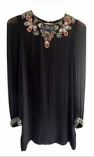 French Connection Black Embellished Beaded Tunic Dress Size 10 Sheer Boho