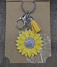 Sunflower Keychain Yellow Flower Rhinestone Tassel Key Ring Gift New