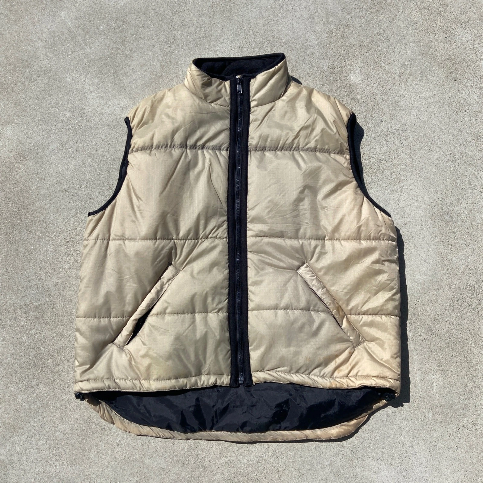 Woodlake Puffer Vest Mens XL Tan Ripstop Quilt Full Zip Outdoor Gorpcore READ