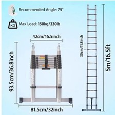 5M Stainless Steel Ladder Telescopic Heavy Duty Multi-Purpose Extendable UK