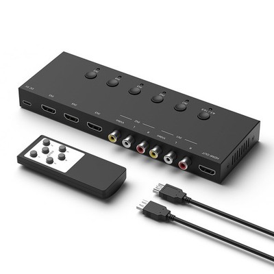 3 Way HDMI 2.0 Switcher + 2 RCA to HDMI Converter, AV Composite CVBS Adapter, 4: