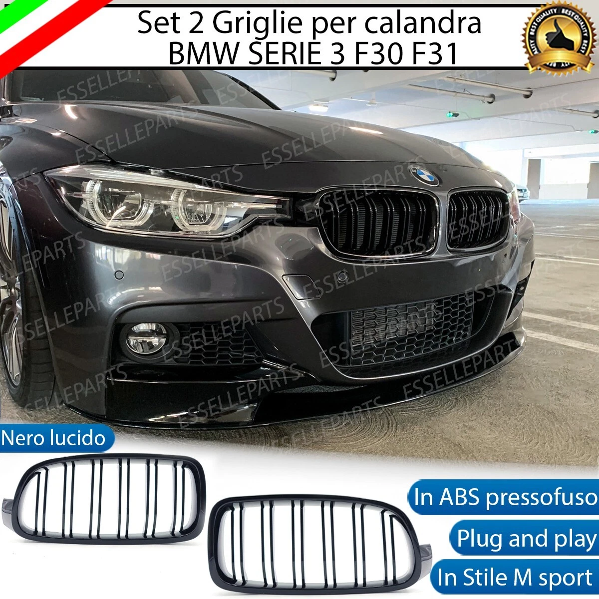 RECAMBO Inserto per griglia anteriore, strisce decorative, barre per barbecue V, compatibile con BMW Serie 1