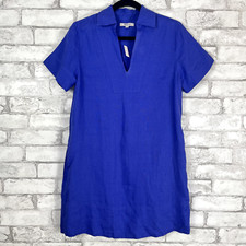 MADEWELL NWD $128 Women's V-Neck Linen Blue Star Undyed Mini Dress XS NQ627