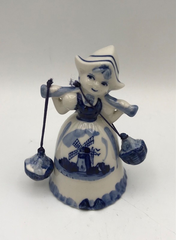 Vintage DELFT PORCELAIN DUTCH GIRL CARRYING WATER JUGS Hand Painted HOLLAND 3.75